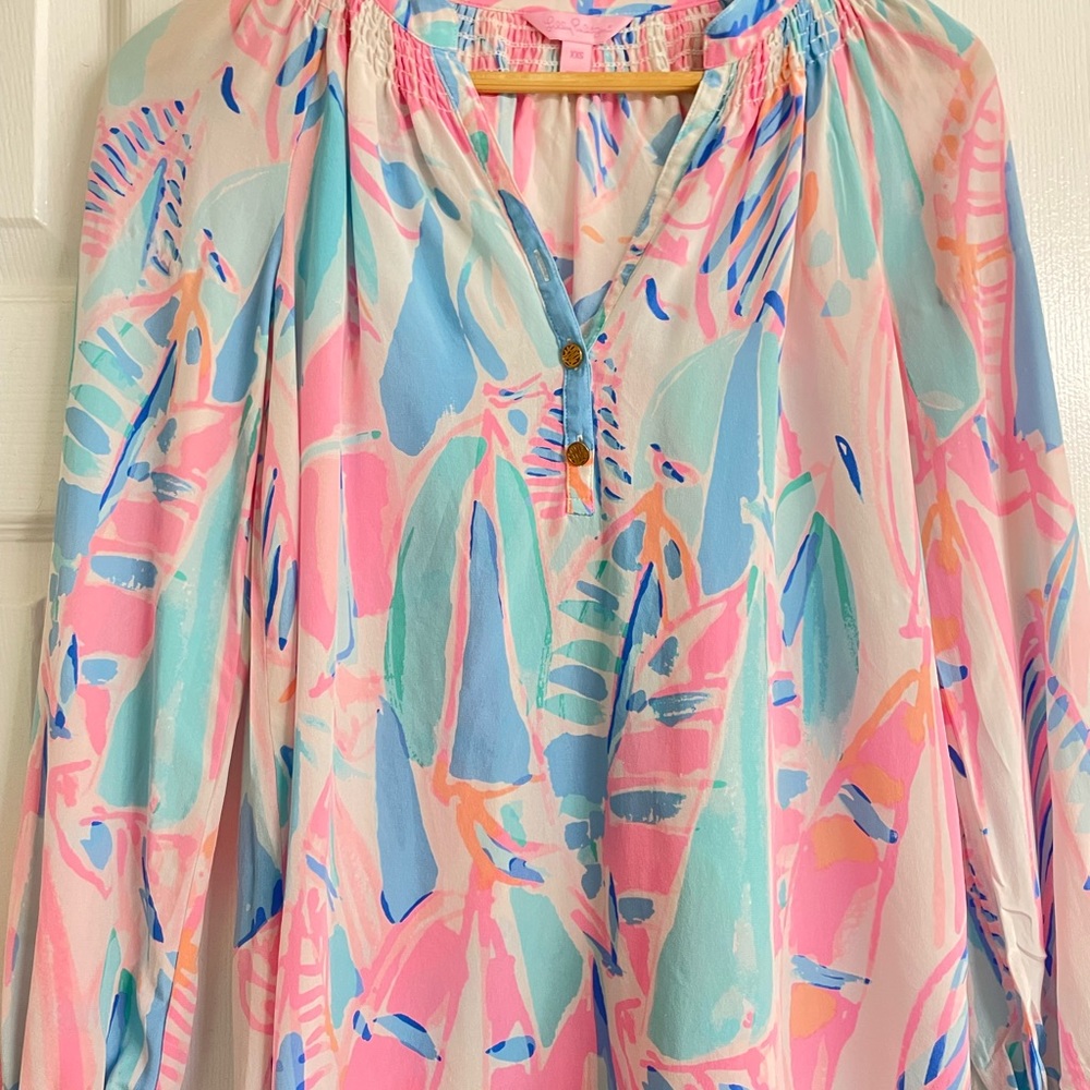 Lilly Pulitzer Elsa Silk Blouse Size XXS Out To Sea Sailboats